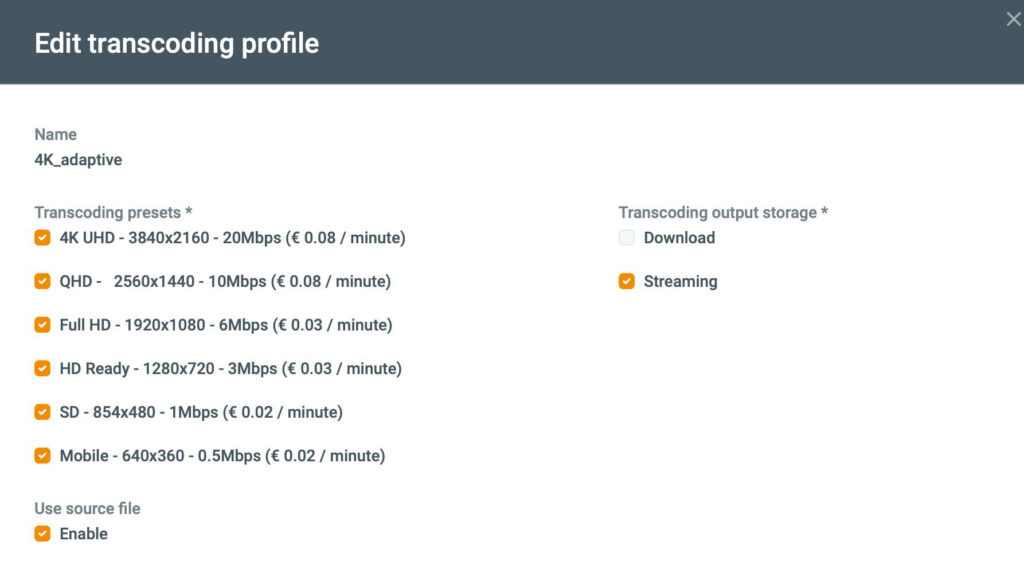 Jet-Stream Maelstrom - profili di transcodifica video.