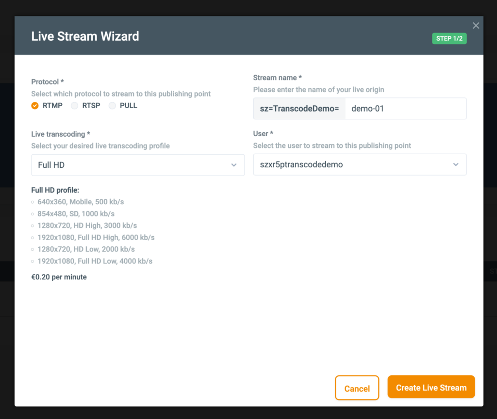 Standardmeny för MaelStrom Live transcoder